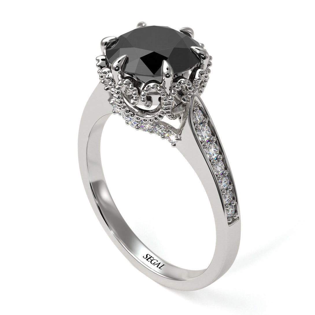 Black Diamond Milgrain Engagement Ring - Yara No. 9