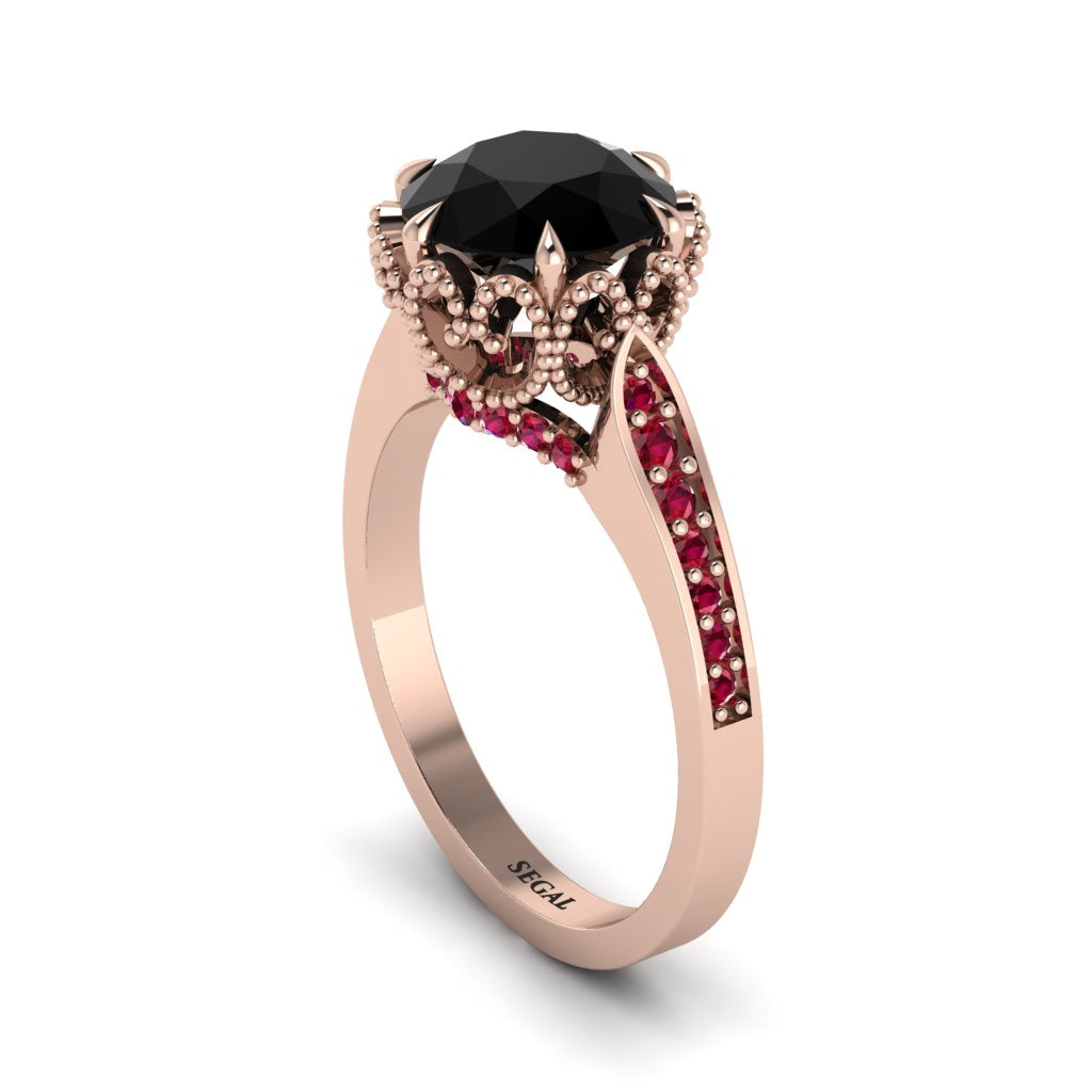 Black Diamond Milgrain Engagement Ring - Yara No. 53