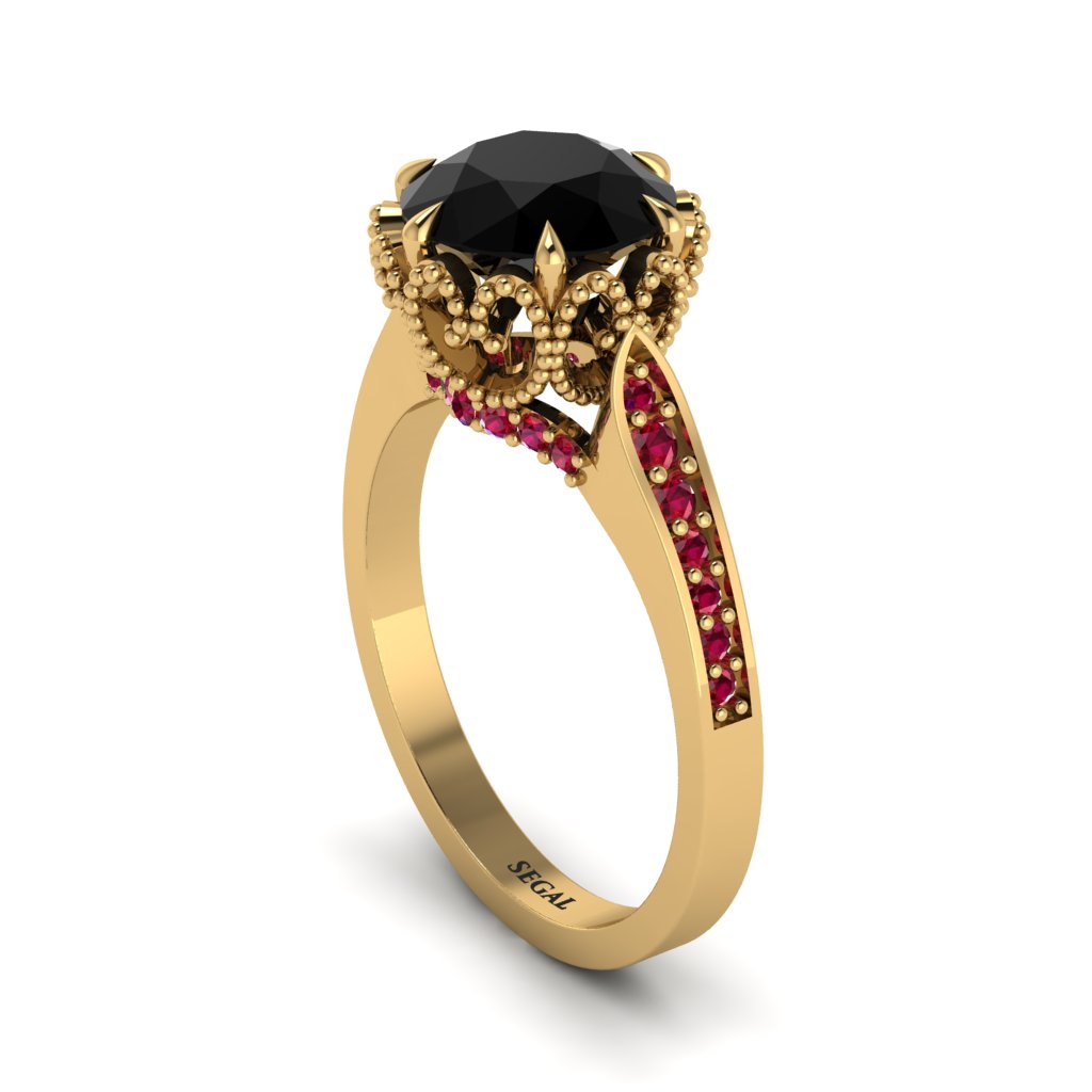 Black Diamond Milgrain Engagement Ring - Yara No. 52