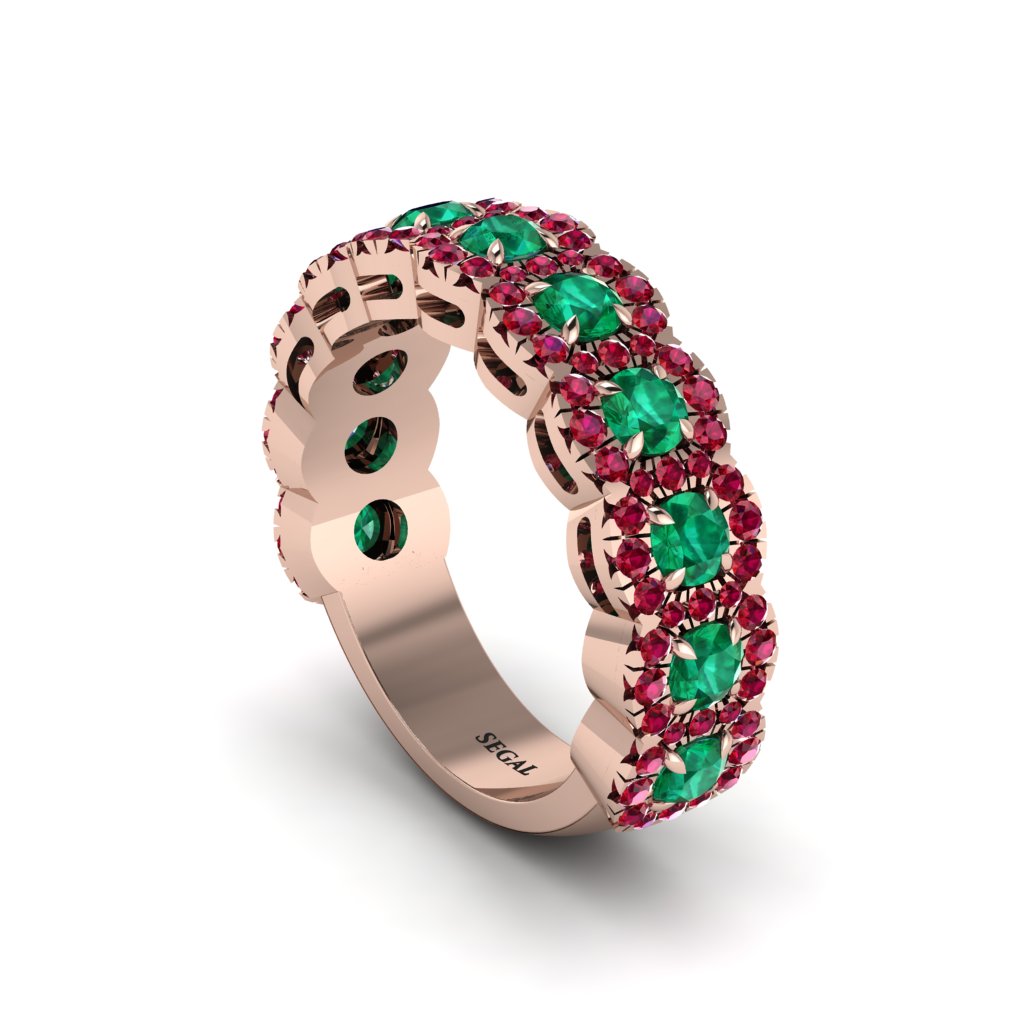 Emerald Blossoming Love Halo Wedding Band - Annalise No. 50