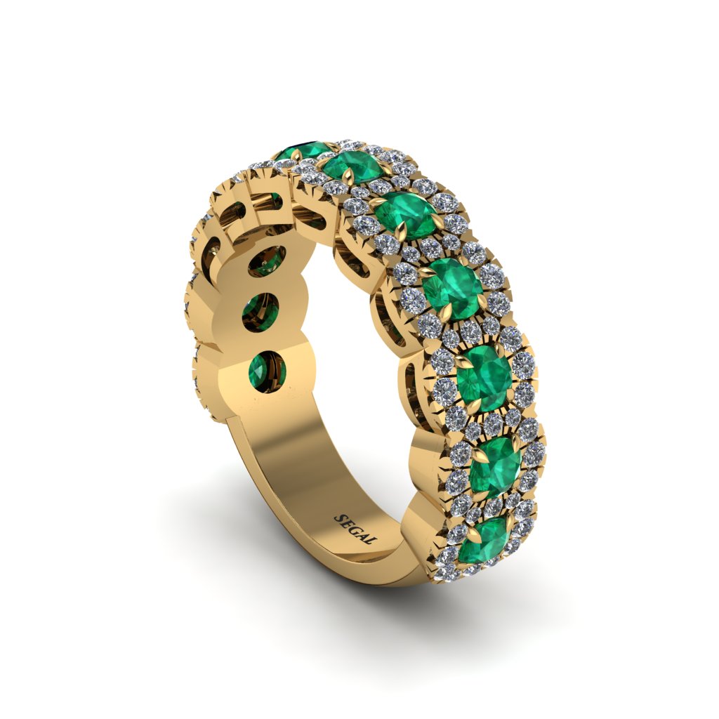 Emerald Blossoming Love Halo Wedding Band - Annalise No. 4