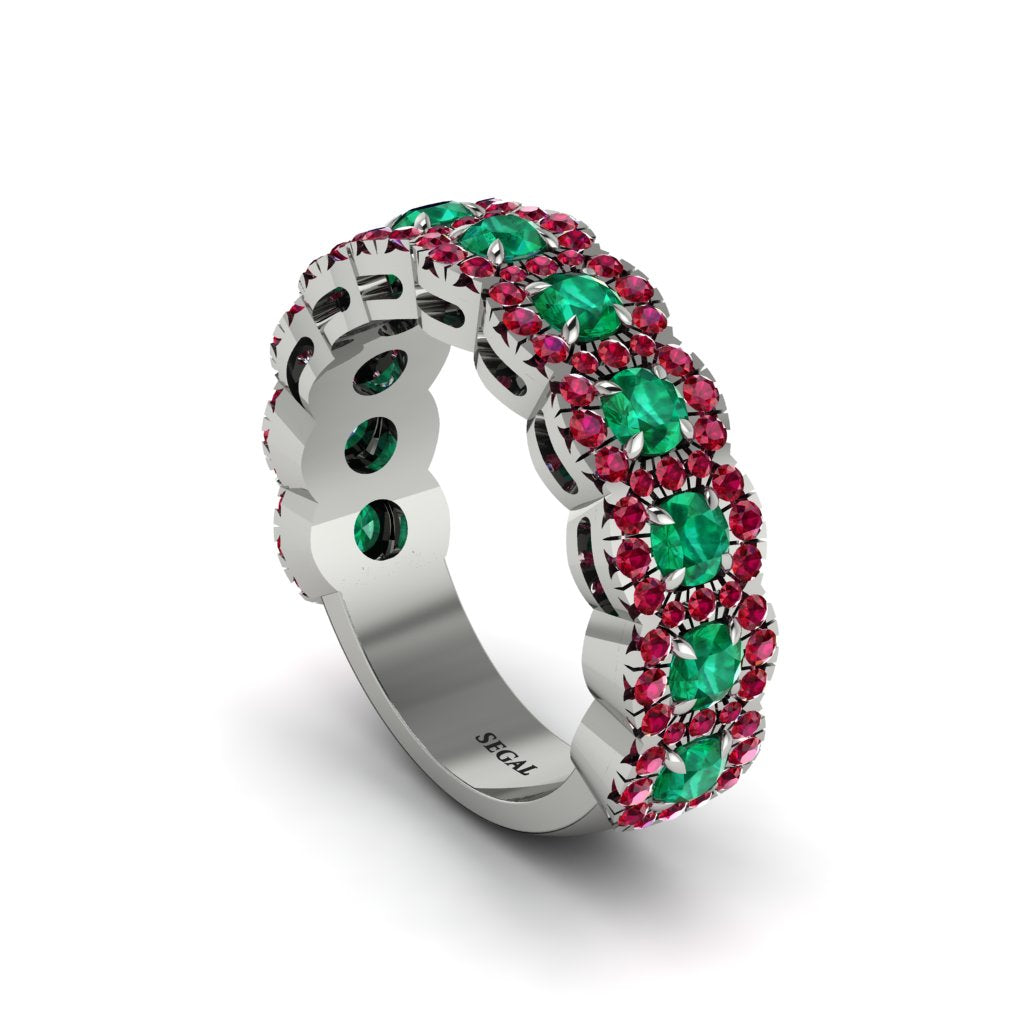 Emerald Blossoming Love Halo Wedding Band - Annalise No. 51
