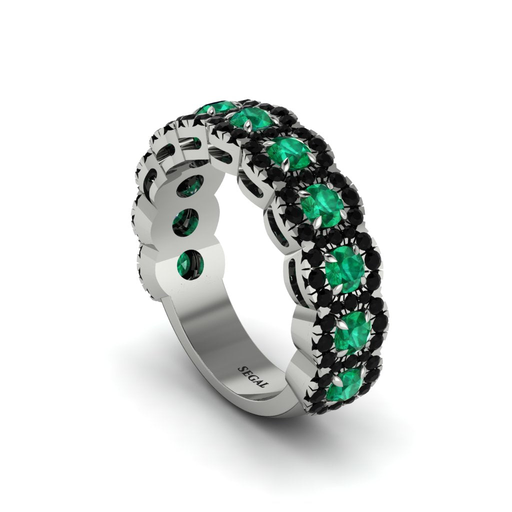 Emerald Blossoming Love Halo Wedding Band - Annalise No. 36