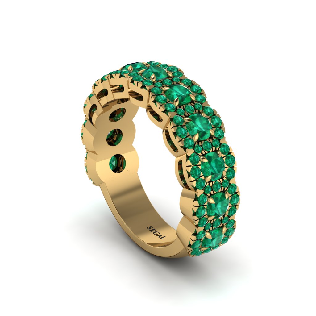 Emerald Blossoming Love Halo Wedding Band - Annalise No. 19
