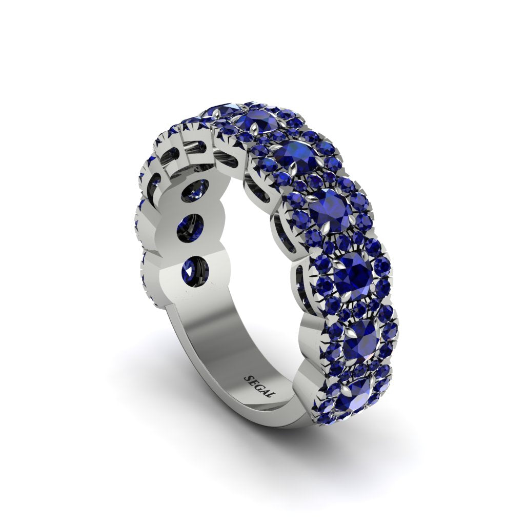 Sapphire Blossoming Love Halo Wedding Band - Annalise No. 75