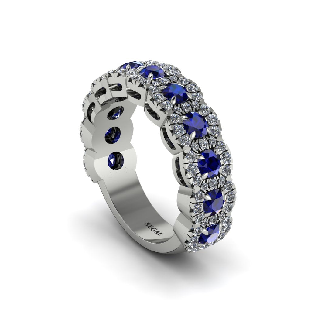 Sapphire Blossoming Love Halo Wedding Band - Annalise No. 15