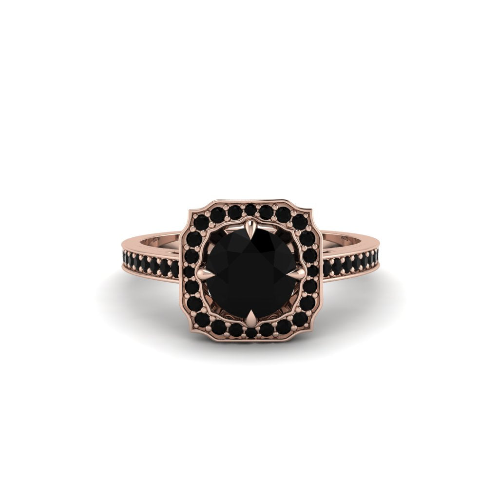 Black Diamond Cathedral Halo Engagement Ring - Luciana No. 38