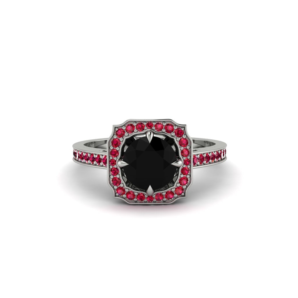 Black Diamond Cathedral Halo Engagement Ring - Luciana No. 54