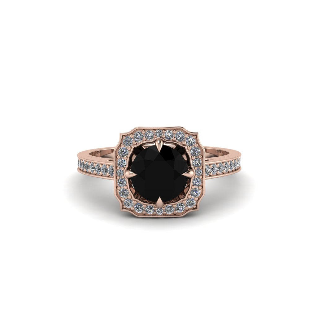 Black Diamond Cathedral Halo Engagement Ring - Luciana No. 8