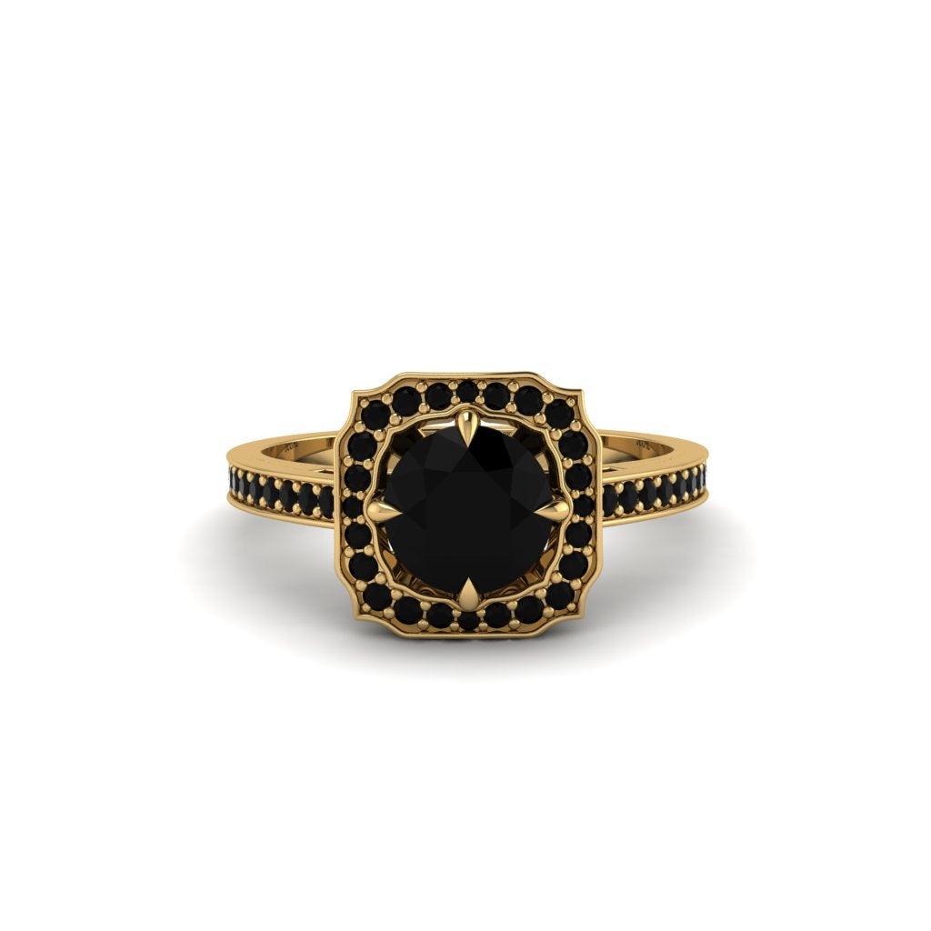 Black Diamond Cathedral Halo Engagement Ring - Luciana No. 37