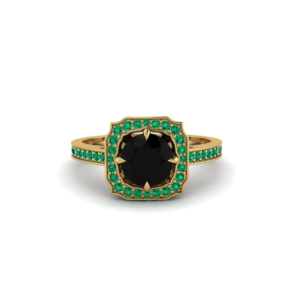 Black Diamond Cathedral Halo Engagement Ring - Luciana No. 22