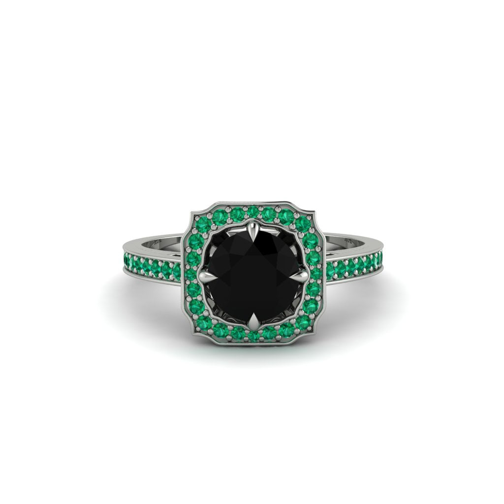 Black Diamond Cathedral Halo Engagement Ring - Luciana No. 24