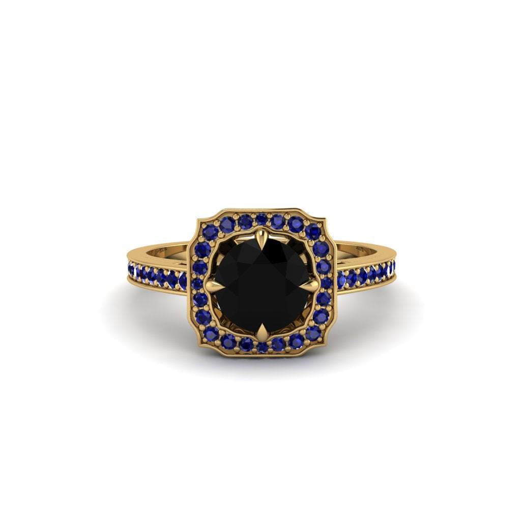 Black Diamond Cathedral Halo Engagement Ring - Luciana No. 67