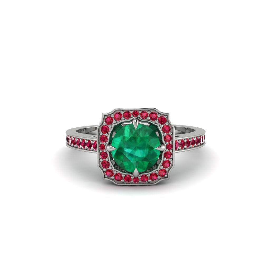 Emerald Cathedral Halo Engagement Ring - Luciana No. 51