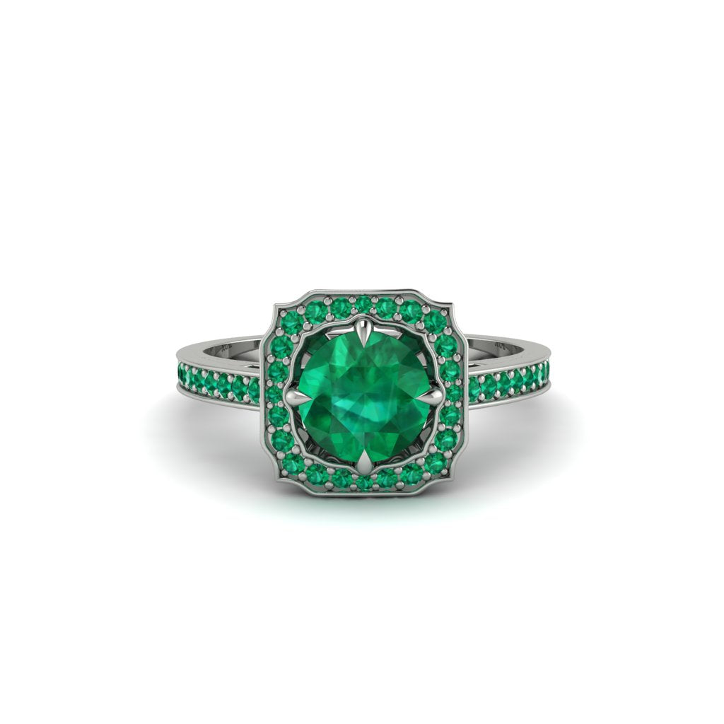 Emerald Cathedral Halo Engagement Ring - Luciana No. 21