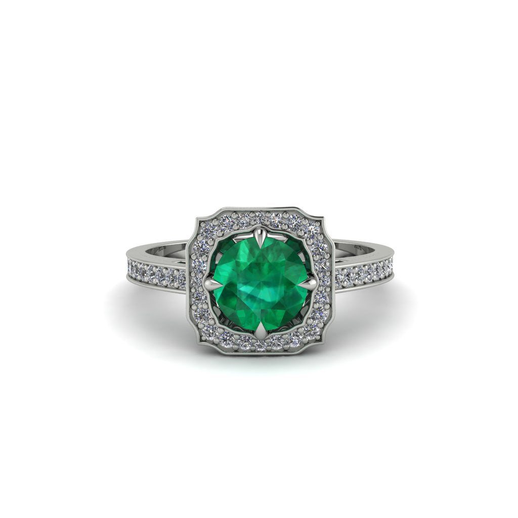 Emerald Cathedral Halo Engagement Ring - Luciana No. 6