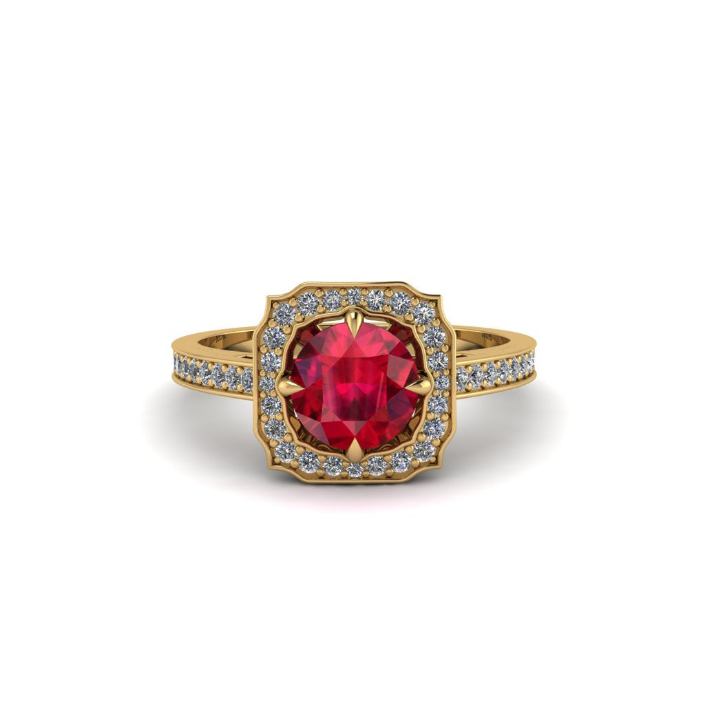 Ruby Cathedral Halo Engagement Ring - Luciana No. 10
