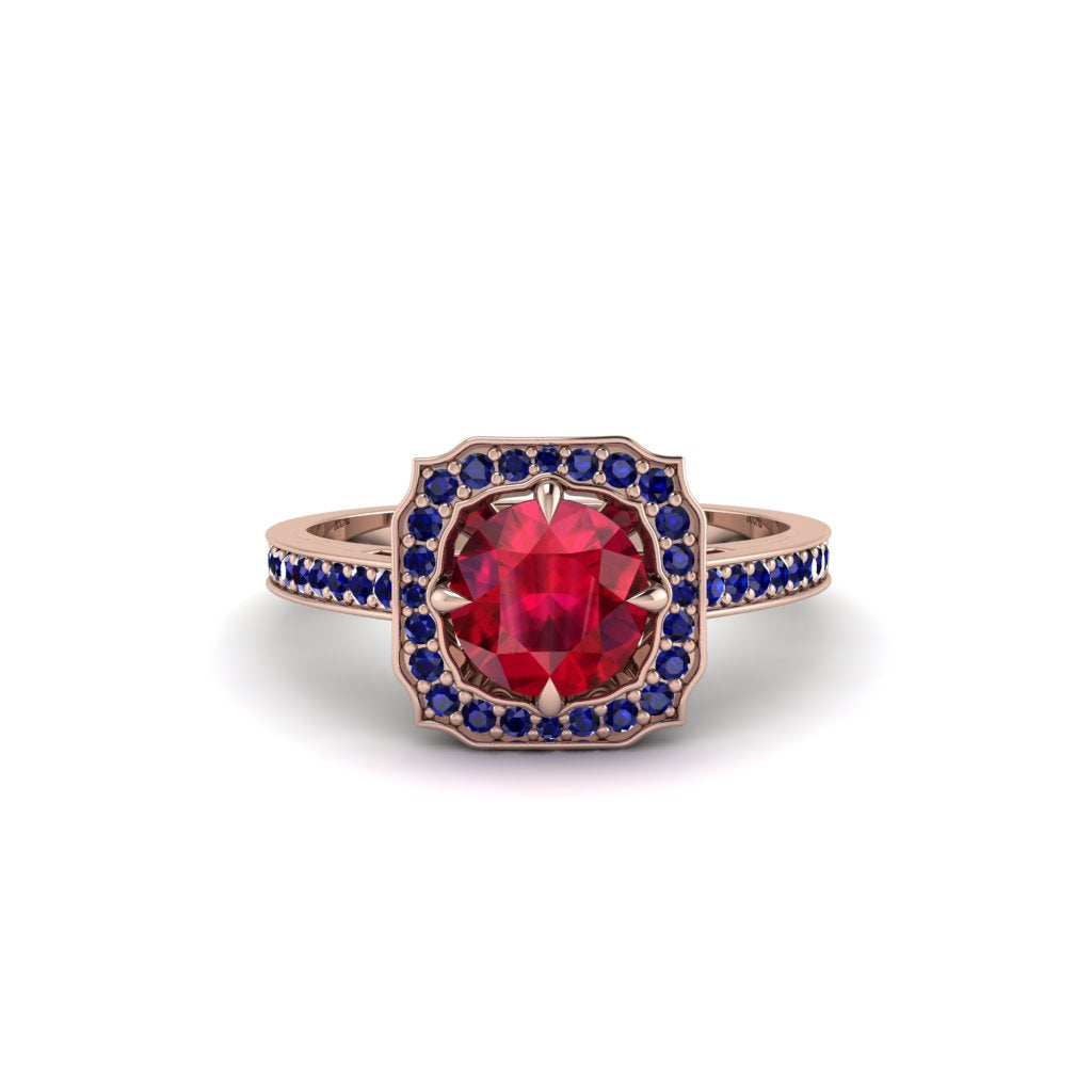 Ruby Cathedral Halo Engagement Ring - Luciana No. 71