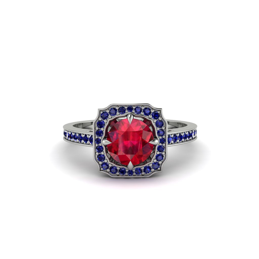 Ruby Cathedral Halo Engagement Ring - Luciana No. 72