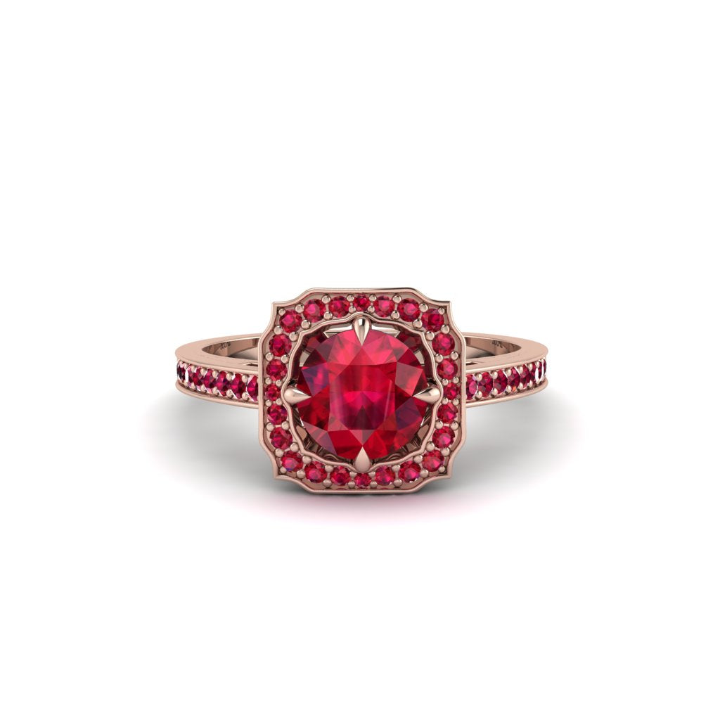 Ruby Cathedral Halo Engagement Ring - Luciana No. 56