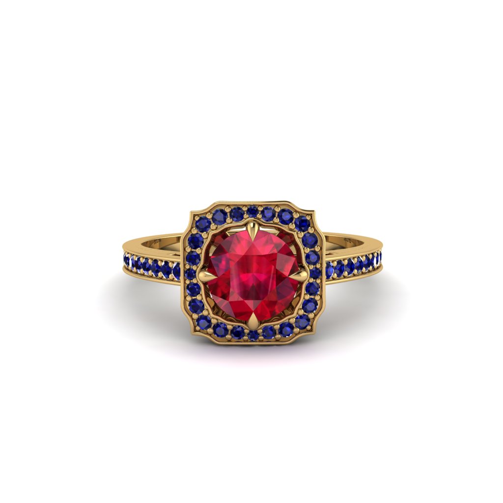 Ruby Cathedral Halo Engagement Ring - Luciana No. 70