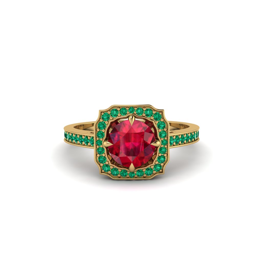 Ruby Cathedral Halo Engagement Ring - Luciana No. 25