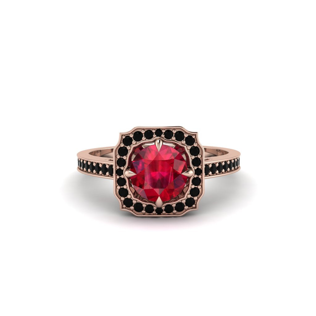 Ruby Cathedral Halo Engagement Ring - Luciana No. 41