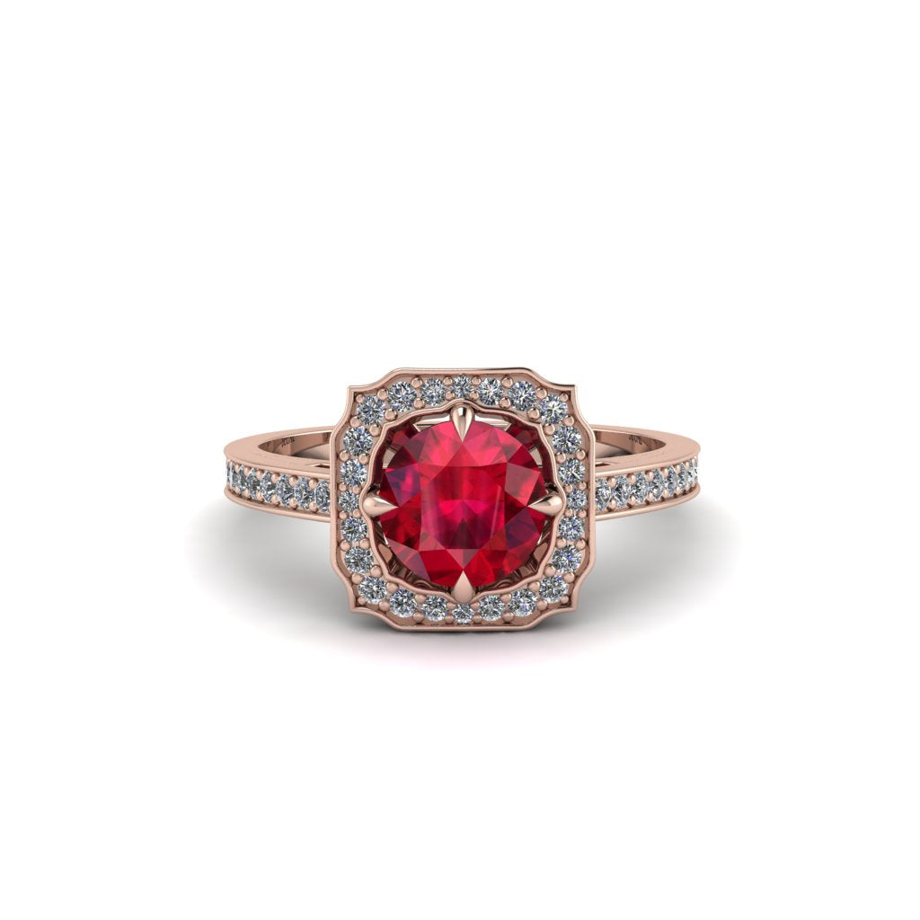 Ruby Cathedral Halo Engagement Ring - Luciana No. 11