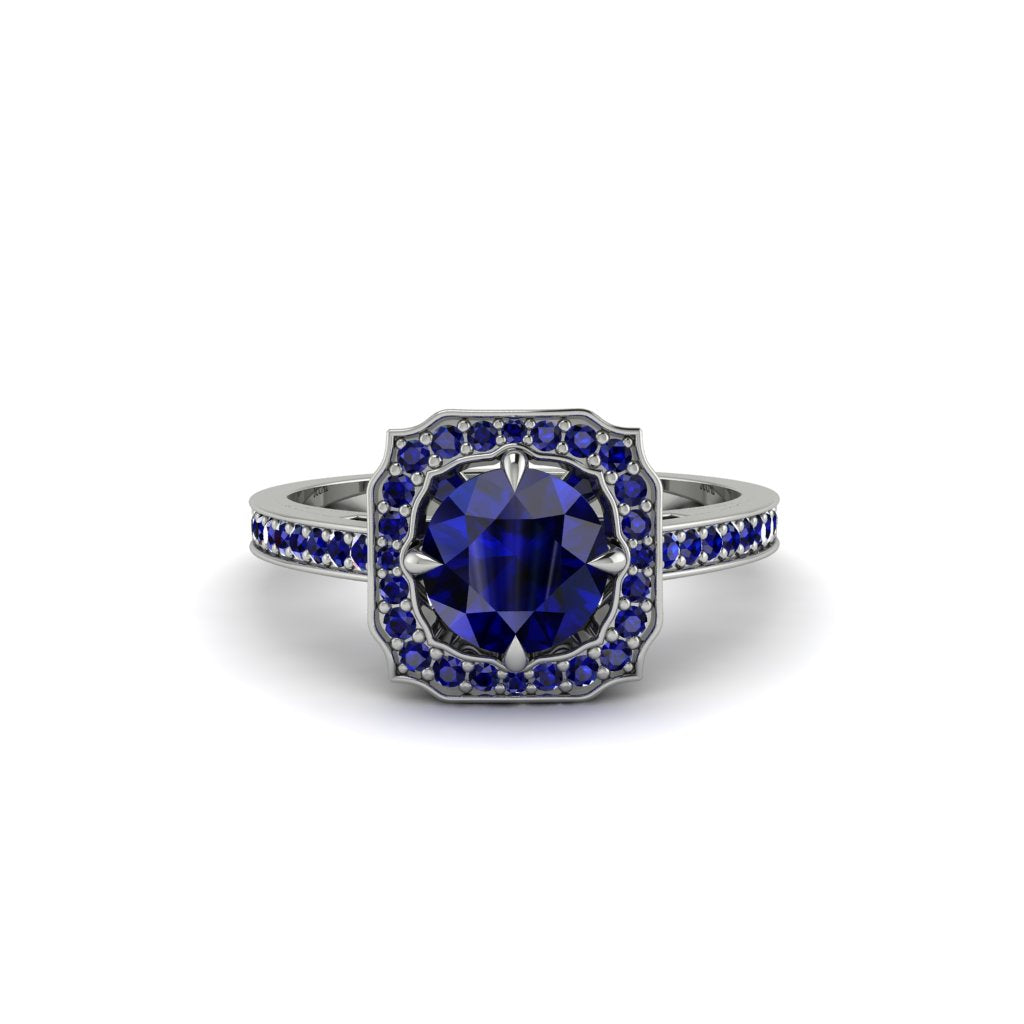 Sapphire Cathedral Halo Engagement Ring - Luciana No. 75