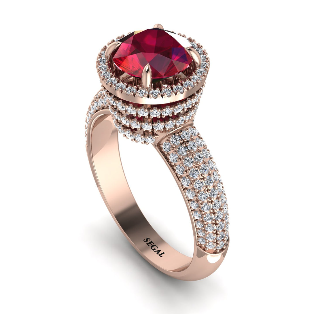 Ruby Cluster Halo Engagement Ring - Katie No. 11
