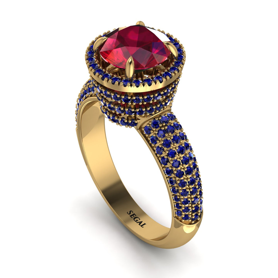 Ruby Cluster Halo Engagement Ring - Katie No. 70