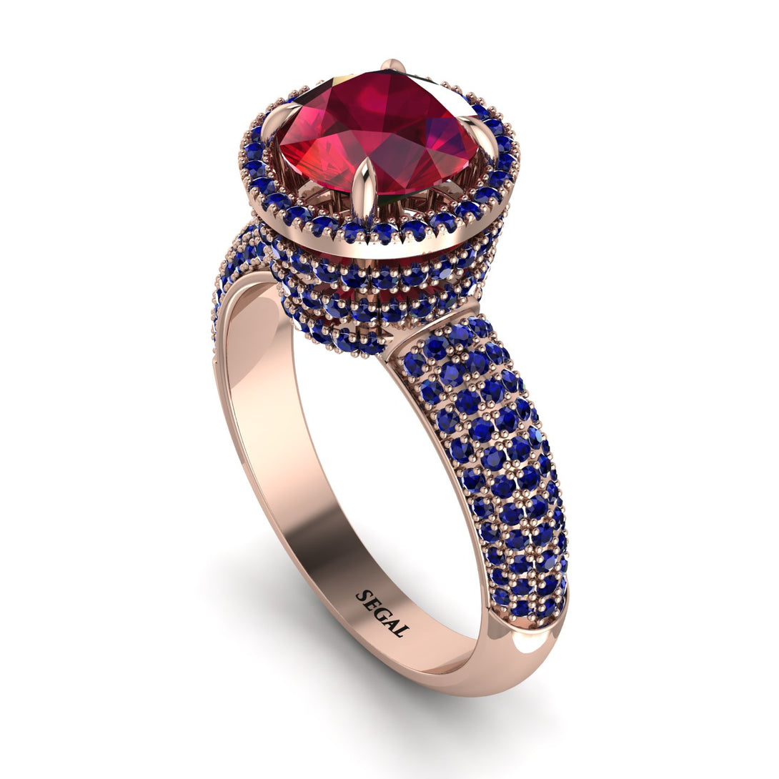 Ruby Cluster Halo Engagement Ring - Katie No. 71