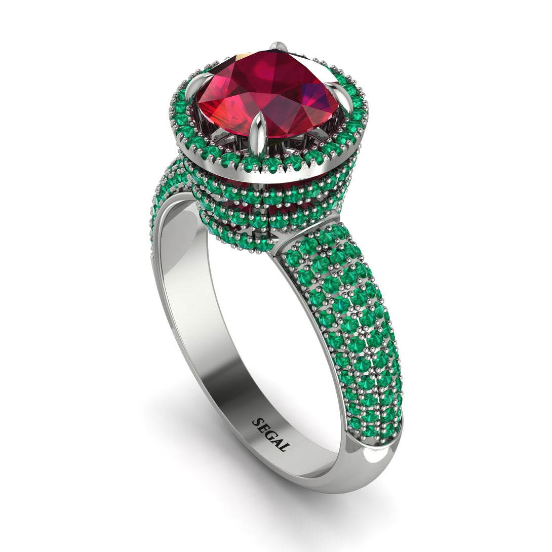 Ruby Cluster Halo Engagement Ring - Katie No. 27