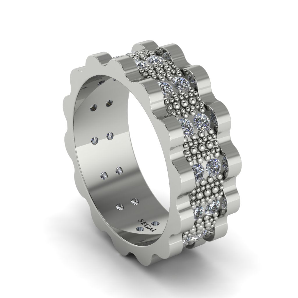 Diamond Wavy Gold Men's Wedding Ring - Joshua No. 3