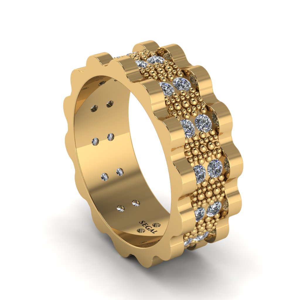 Diamond Wavy Gold Men's Wedding Ring - Joshua No. 1