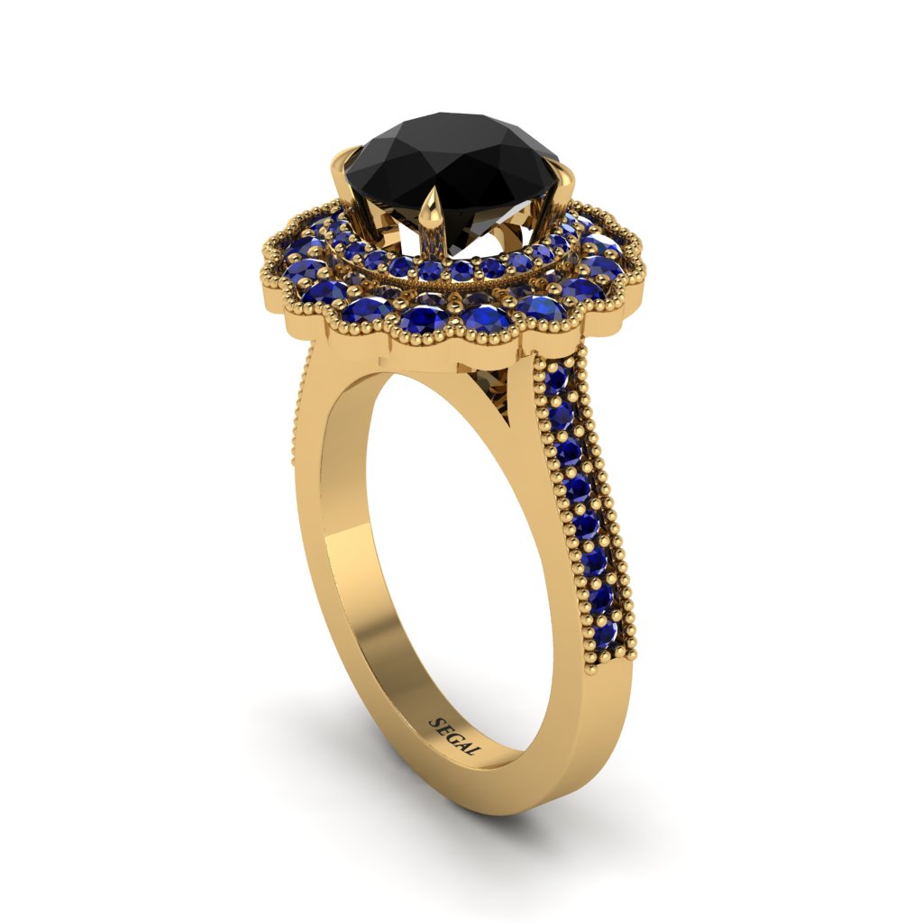Sapphire Double Halo Cathedral Engagement Ring - Deirdre No. 67