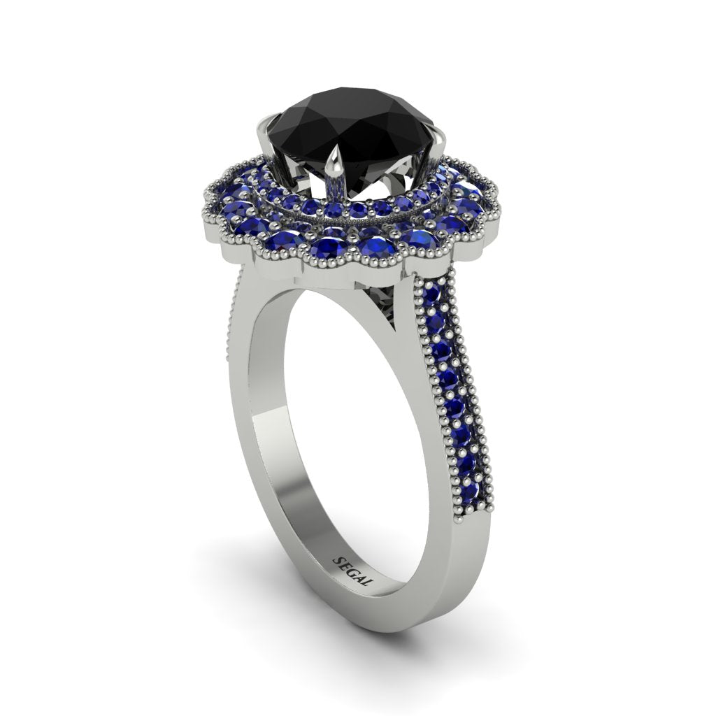Sapphire Double Halo Cathedral Engagement Ring - Deirdre No. 69