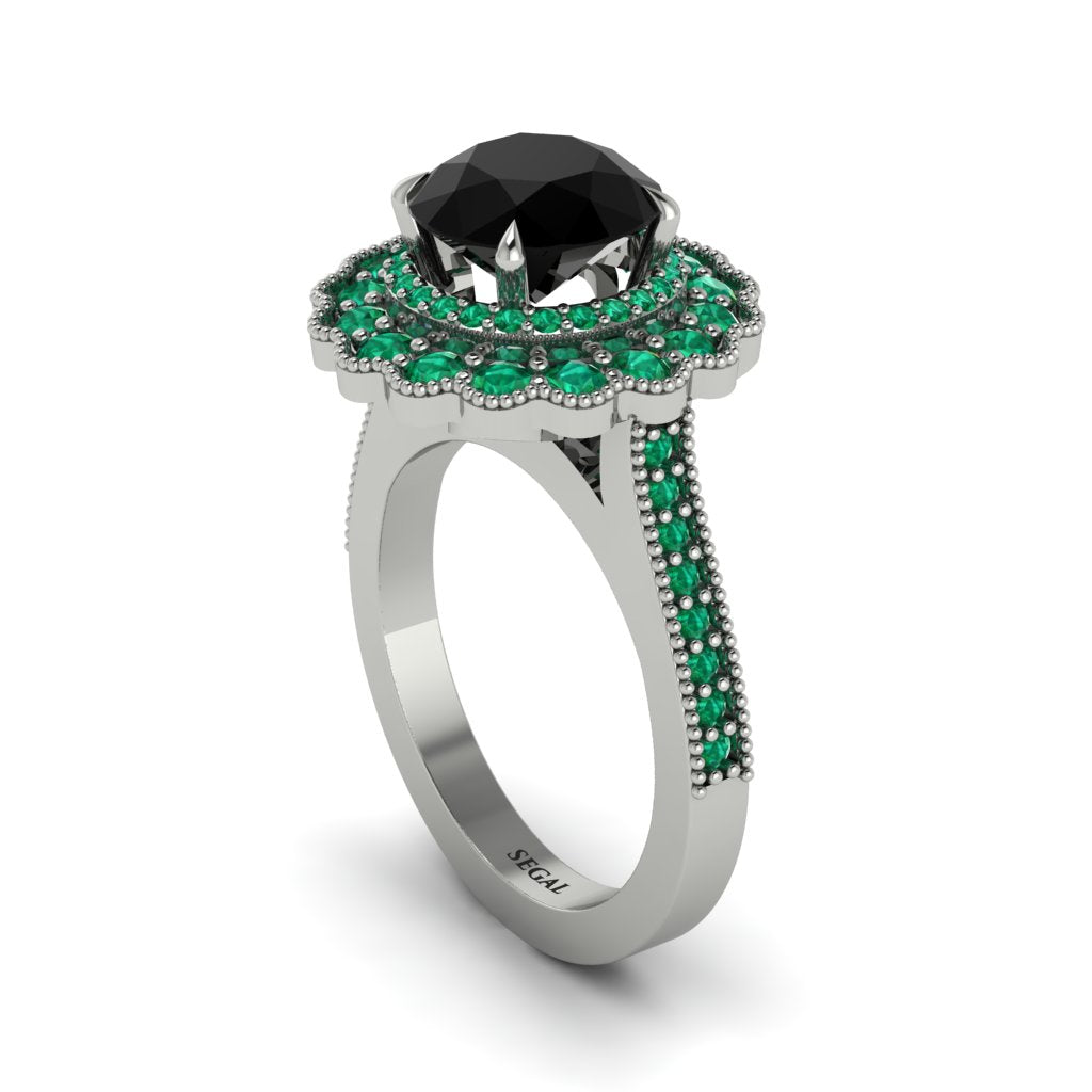 Emerald Double Halo Cathedral Engagement Ring - Deirdre No. 24