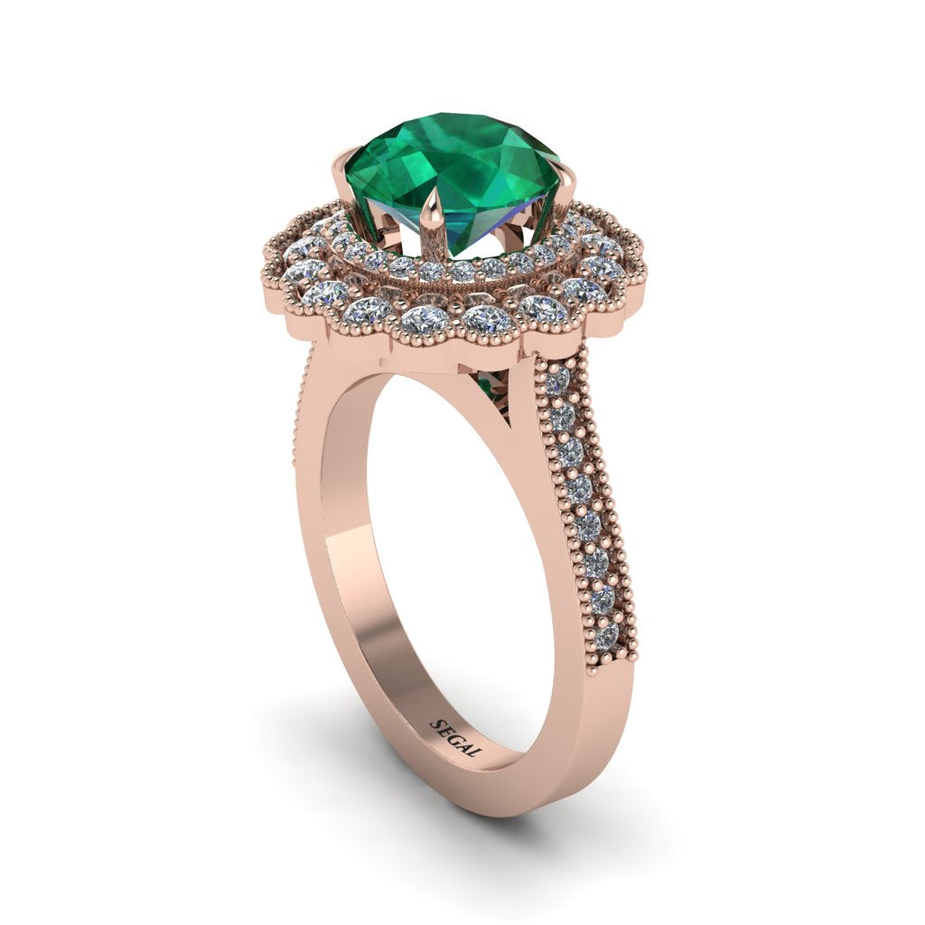 Diamond Double Halo Cathedral Engagement Ring - Deirdre No. 5