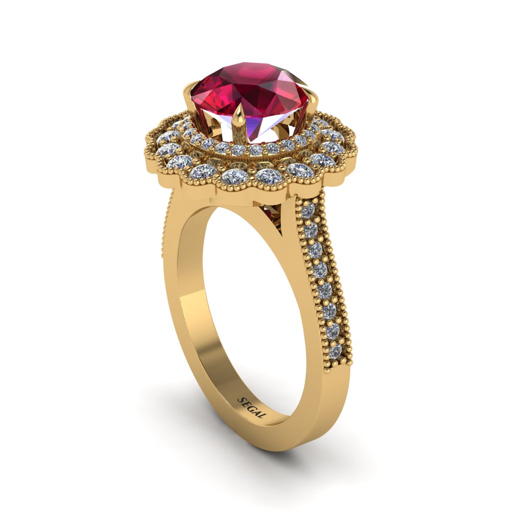 Diamond Double Halo Cathedral Engagement Ring - Deirdre No. 10