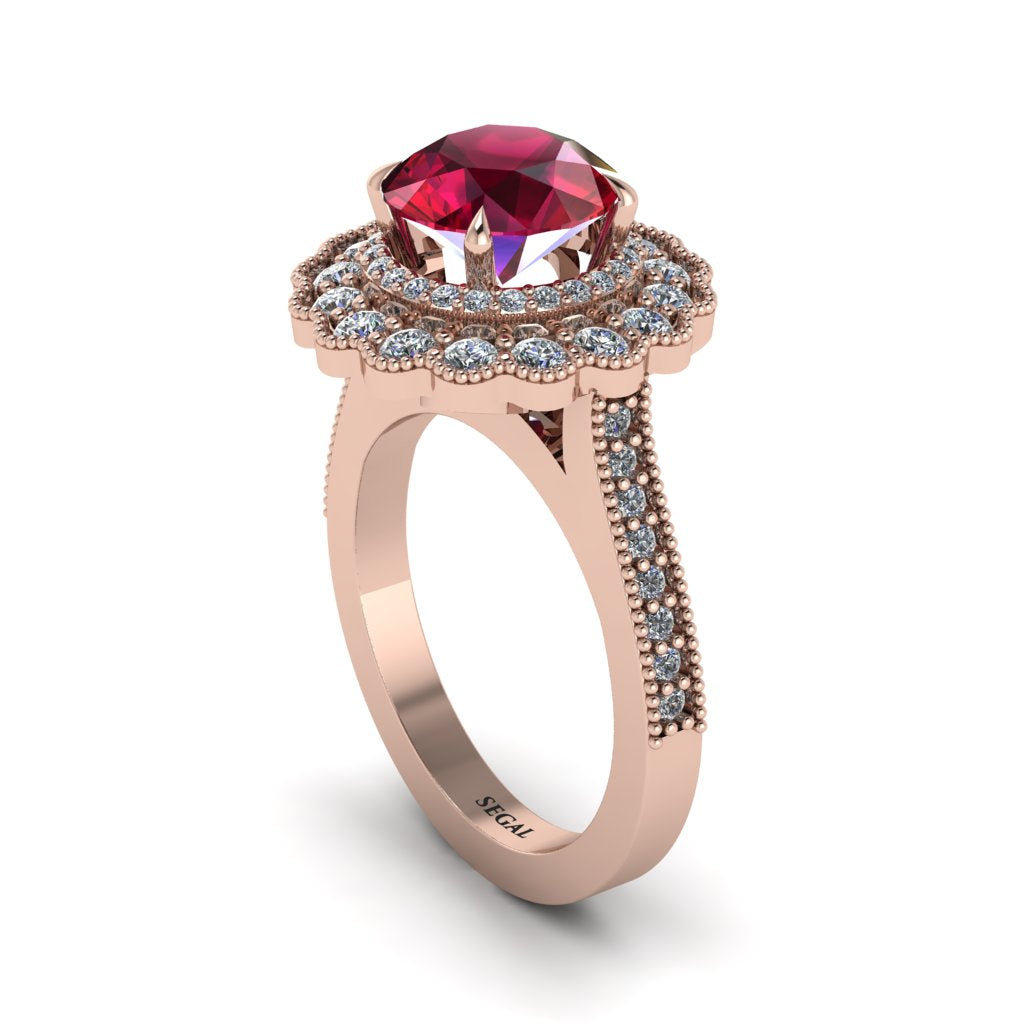 Diamond Double Halo Cathedral Engagement Ring - Deirdre No. 11