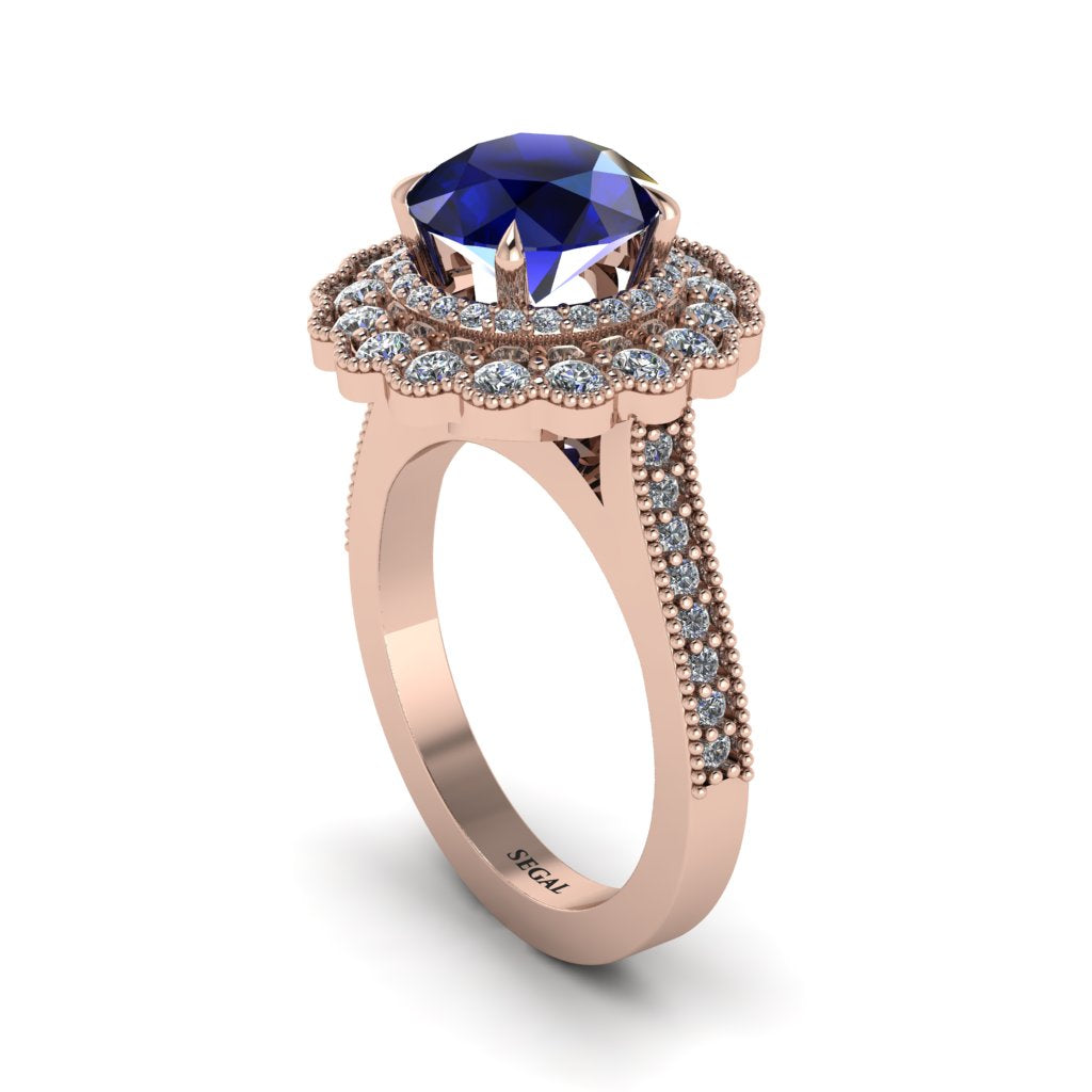 Diamond Double Halo Cathedral Engagement Ring - Deirdre No. 14