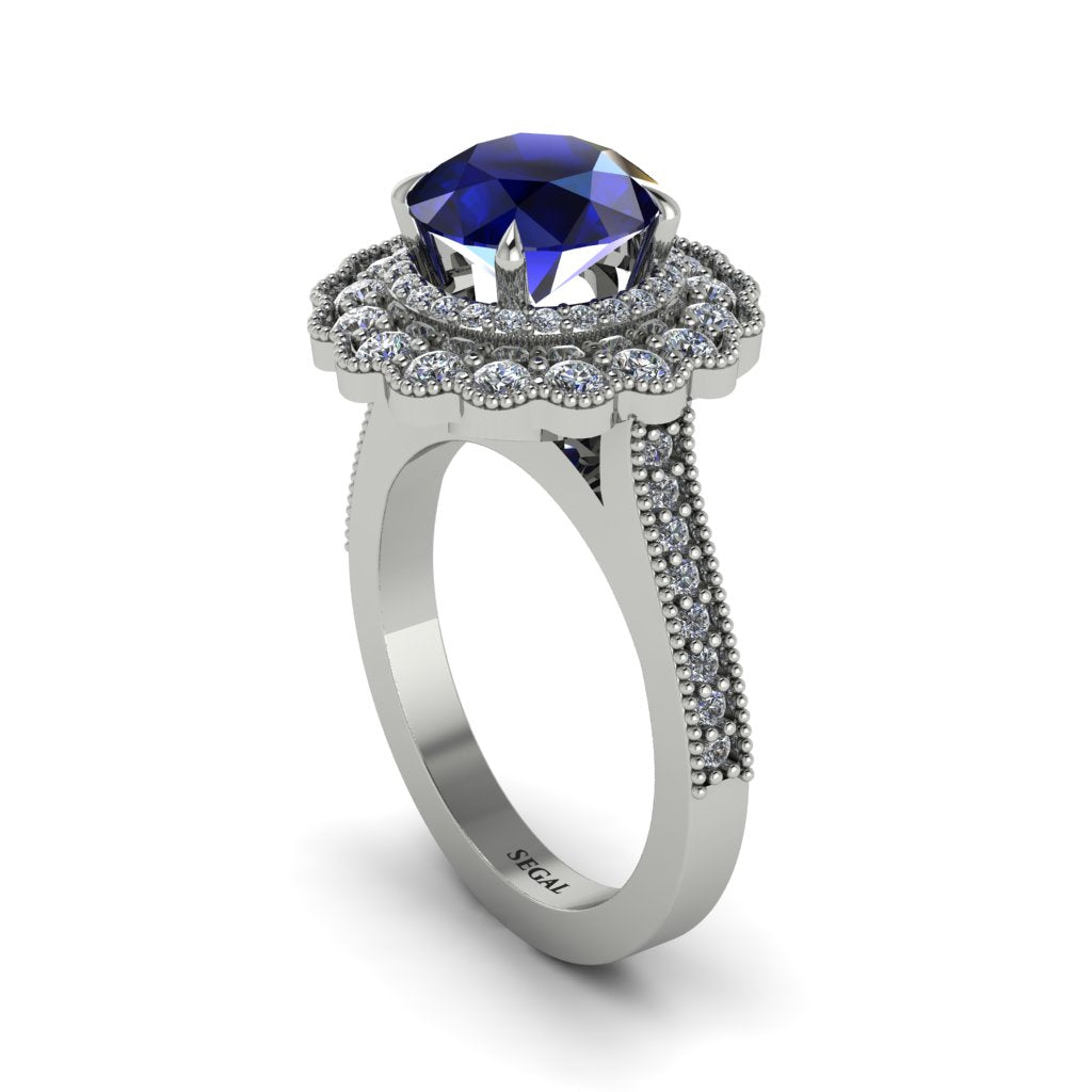 Diamond Double Halo Cathedral Engagement Ring - Deirdre No. 15