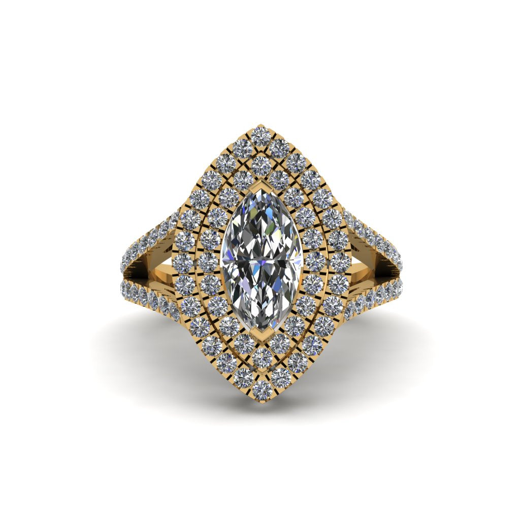 Marquise Diamond Double Halo Engagement Ring - Avah No. 1
