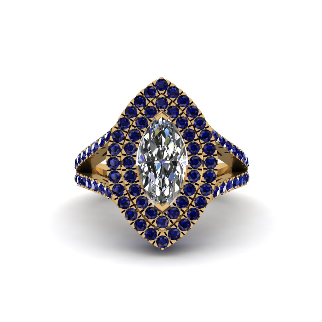 Marquise Diamond Double Halo Engagement Ring - Avah No. 61