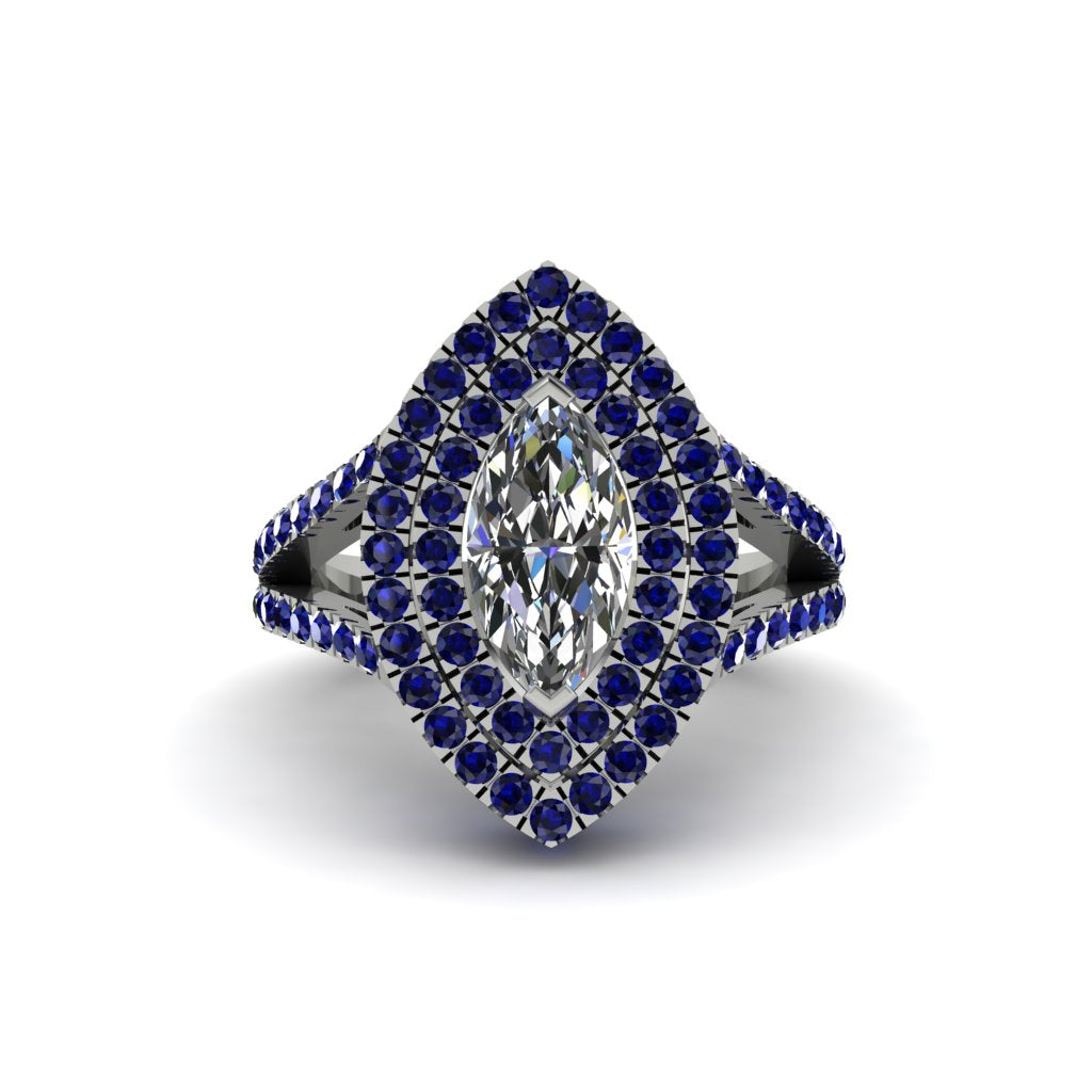 Marquise Diamond Double Halo Engagement Ring - Avah No. 63