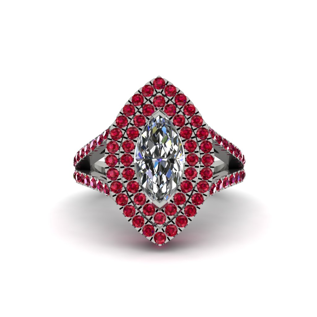 Marquise Diamond Double Halo Engagement Ring - Avah No. 48