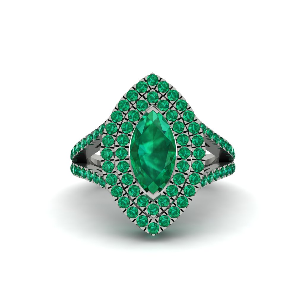 Marquise Emerald Double Halo Engagement Ring - Avah No. 21