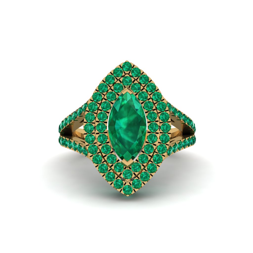 Marquise Emerald Double Halo Engagement Ring - Avah No. 19