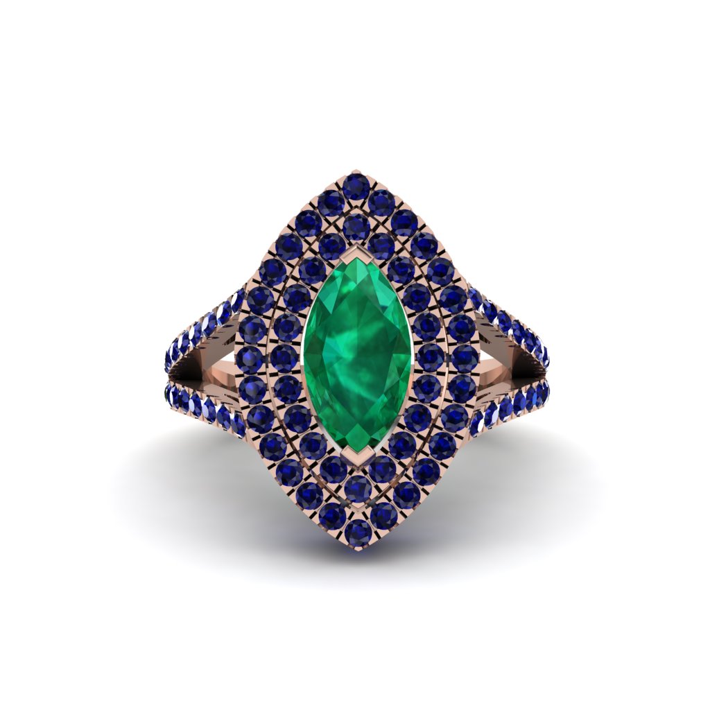 Marquise Emerald Double Halo Engagement Ring - Avah No. 65